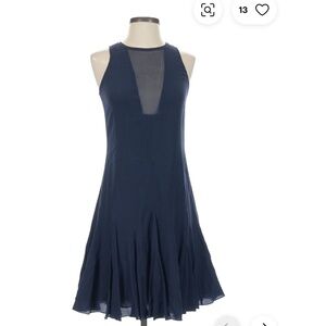Rebecca Taylor Silk Godet Flared Ruffle Dress in Navy Blue Size 8